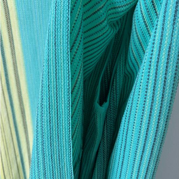 Ming Wang Large/X-Large Green & Yellow Stripe Knit Crew Neck Pullover Poncho Top - Picture 5 of 11